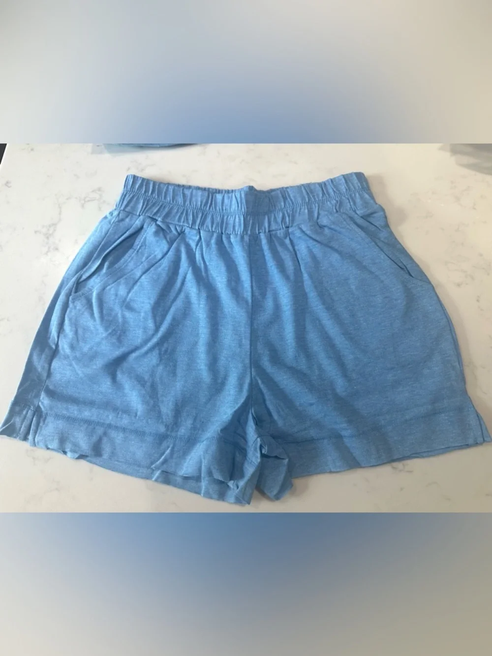 ZENANA EXPOSED SEAM SET - CORNFLOWER BLUE Casual Lounge Tee & Shorts Set - Picture 3 of 12